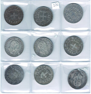 reverse: SAVOIA nove monete da 5 Lire Vittorio Emanuele II.