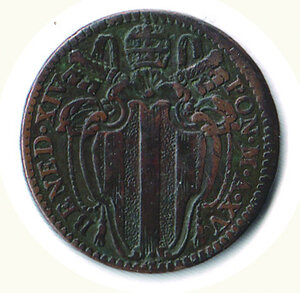 obverse: ROMA - Benedetto XIV - 1/2 Baiocco 1755