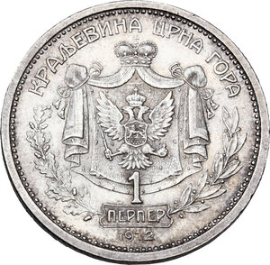 reverse: Montenegro.  Nicholas I (1910-1918). AR Perper 1912