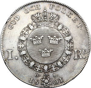 reverse: Sweden.  Gustav IV Adolf (1792-1809). AR Riksdaler 1801