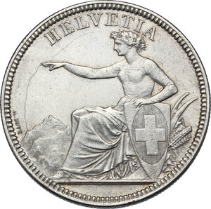 obverse: Switzerland.  Confederation (1848- ). AR 5 Francs 1874 B, Bern mint