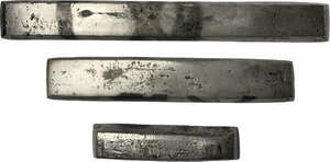 obverse: Thailand. Lot of three (3) AR silver boat-shaped ingots. Undated. 117g, 171g, 154g (total weight 440g)