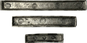 reverse: Thailand. Lot of three (3) AR silver boat-shaped ingots. Undated. 117g, 171g, 154g (total weight 440g)