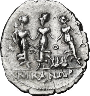 reverse: Illyria, Apollonia. AR Denarius. Mid-late 1st century BC. Archen- and Nikanor, magistrates