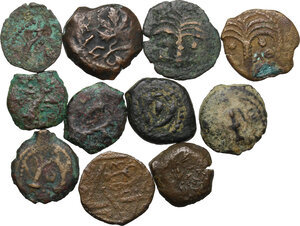 obverse: Judaea. Lot of 10 coins: 9 prutah and 1 islamic coin