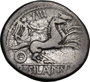 reverse: D. Silanus L.f.. AR Denarius, 91 BC