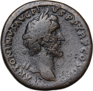 obverse: Antoninus Pius  (138-161) and Marcus Aurelius Caesar. AE Sestertius, 140-144 AD