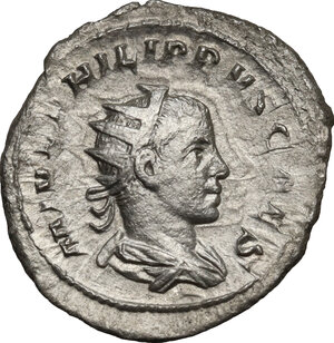 obverse: Philip II, as Caesar (244-247 AD). . AR Antoninianus. Struck 246 AD