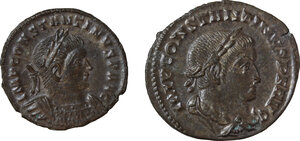 obverse: Constantine I (307-337).. Lot of 2 AE Folles, Lugdunum and Trier mints