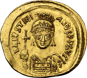 obverse: Justinian I (527-565).. AV Solidus. Constantinople mint, 6th officina. Struck 519-527