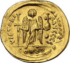 reverse: Justinian I (527-565).. AV Solidus. Constantinople mint, 6th officina. Struck 519-527