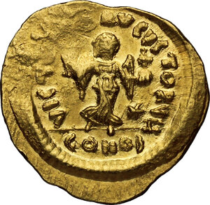 reverse: Justinian I (527-565).. AV Tremissis. Constantinople mint