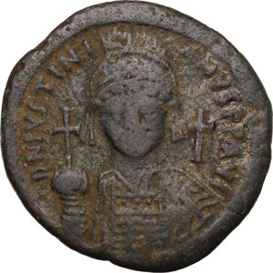obverse: Justinian I (527-565).. AE Half Follis. Constantinople mint. Dated RY 12 (538/9)