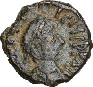 obverse: Justinian I (527-565).. AE Pentanummium. Theoupolis (Antioch) mint