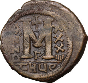 reverse: Justinian I (527-565).. AE Follis. Theoupolis (Antioch) mint. Dated RY 34