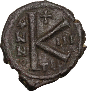 reverse: Maurice Tiberius (582-602).. AE Half Follis. Thessalonica mint. Dated RY 3 (584/5)