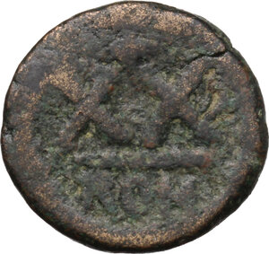 reverse: Maurice Tiberius (582-602).. AE Half Follis, Rome mint