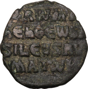 reverse: Constantine VII Porphyrogenitus, with Romanus I (920-944).. AE Follis. Constantinople mint. Struck 931-944