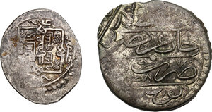 obverse: Lot of 2 AR coins, an Ilkhanid Dirham and Ottoman, Mahmud I, AR 1/4 Ryal, Tunis, AH 1148