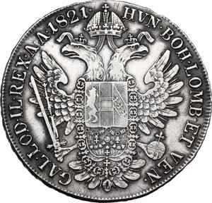 reverse:  Austria. Franz II/I (1792-1805-1835). AR Taler 1821 A, Vienna mint. Dav. 7; Herinek 306. AR. 27.98 g. 41.00 mm. VF/Good VF.