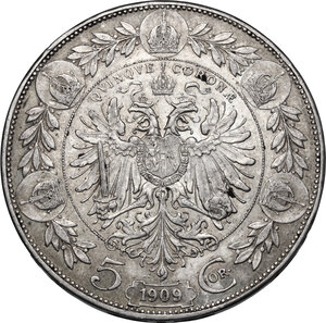 reverse: Austria.  Franz Joseph (1848-1916). AR 5 Kronen 1909, Wien mint