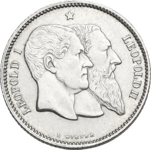 obverse: Belgium.  Leopold II (1865-1909).. AR Frank 1880, for the 50° anniversary of Independence