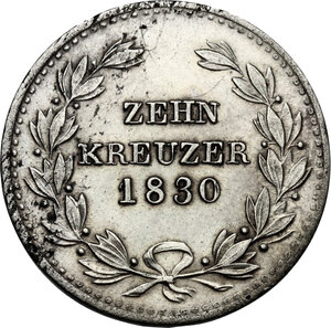 reverse: Germany.  Ludwig I (1818-1830). AR 10 Kreuzer 1830, Baden