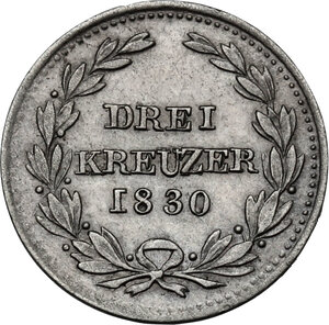reverse: Germany.  Ludwig (1818-1830). AR 3 Kreuzer 1830, Baden