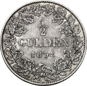 reverse: Germany.  Wilhelm (1816-1839). AR 1/2 Gulden 1838, Nassau