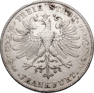 obverse: Germany.  Free city. AR 3 1/2 Gulden or 2 Thaler 1855, Frankfurt mint