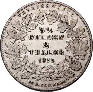 reverse: Germany.  Free city. AR 3 1/2 Gulden or 2 Thaler 1855, Frankfurt mint
