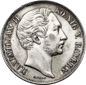 obverse: Germany.  Maximilian II (1848-1864). AR Gulden 1856