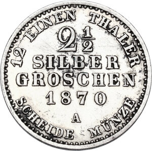 reverse: Germany.  Wilhelm I (1861-1888).. AR 2-1/2 Groschen 1870 A, Preussen, Berlin mint