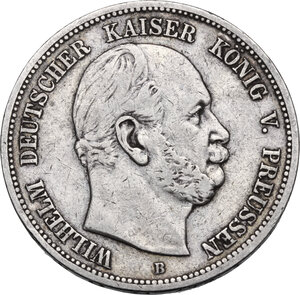 obverse: Germany.  Wilhelm I (1861-1888).. AR 5 Mark 1875 B, Preussen, Hannover mint