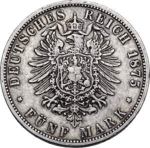 reverse: Germany.  Wilhelm I (1861-1888).. AR 5 Mark 1875 B, Preussen, Hannover mint