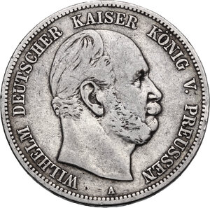 obverse: Germany.  Wilhelm I (1861-1888).. AR 5 Mark 1876 A, Preussen, Berlin mint