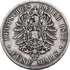 reverse: Germany.  Wilhelm I (1861-1888).. AR 5 Mark 1876 A, Preussen, Berlin mint