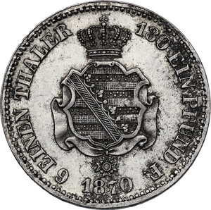 reverse: Germany.  Johann (1854-1873).. 1/6 Taler 1870 B, Saxony, Dresden mint