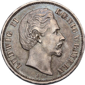 obverse: Germany.  Ludwig II (1864-1886).. AR 5 Mark 1876, Bayern, Munich mint