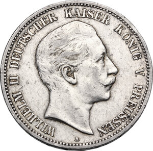 obverse: Germany.  Wilhelm II (1888-1918).. AR 5 Mark 1908 A, Preussen, Berlin mint