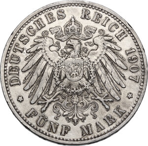 reverse: Germany.  Otto (1886-1913). AR 5 Marks 1907, Bayern, Munchen mint