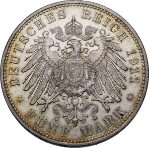 reverse: Germany.  Luitpold, Prince regent (1886-1912).. AR 5 Mark 1911 D, Bayern, München mint