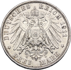 reverse: Germany.  Free city. AR 3 Mark 1911 J, Hamburg mint
