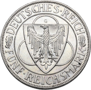 obverse: Germany.  Weimar Republic (1918-1933). AR 5 Reichsmark 1930 G, Karlsruhe mint