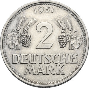 reverse: Germany. CU/NI 2 Deutsche Mark 1951 G, Karlsruhe mint