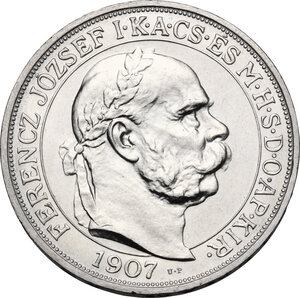 obverse: Hungary.  Franz Joseph (1848-1916). AR 5 Korona 1907 KB, Kremnitz mint