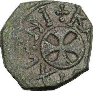 obverse: Italy..  Ruggero II (1105-1154). AE Follaro, Messina mint