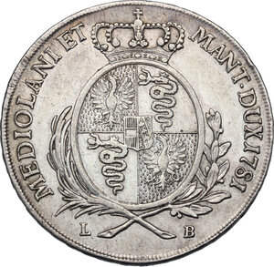 reverse: Italy .  Joseph II (1765-1790).. AR Scudo 1781 LB, Milano mint