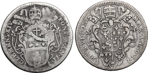 obverse: Italy..  Clemens XIV (1769-1774) and Pius VI (1775-1799).. Lot of two (2) AR Quinto di Scudo, 1771 and 1775