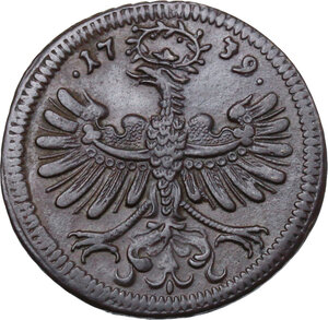 obverse: Italy .  Karl VI (1711-1740).. CU 1/2 Soldo 1739, Trento (minted in Hall)